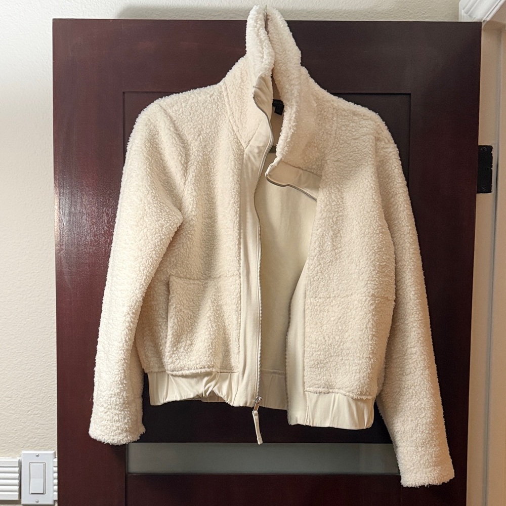 Banana Republic Cream Sherpa Zip Jacket - Women